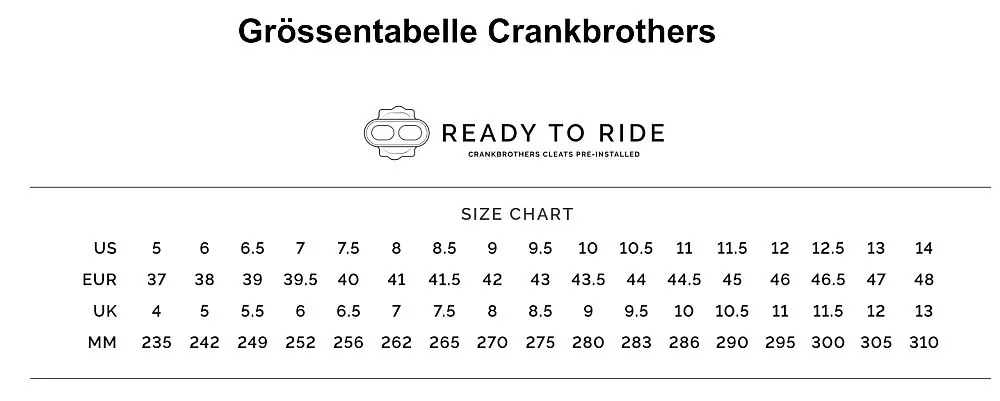Crankbrothers Size Chart